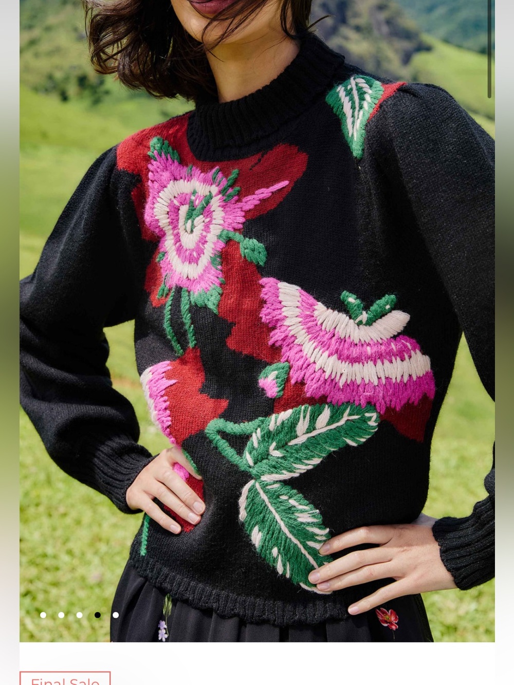 NWT Farm Rio BLACK BOLD COLORFUL FLOWER EMBROIDERED PO SWEATER Size S - Picture 2 of 8